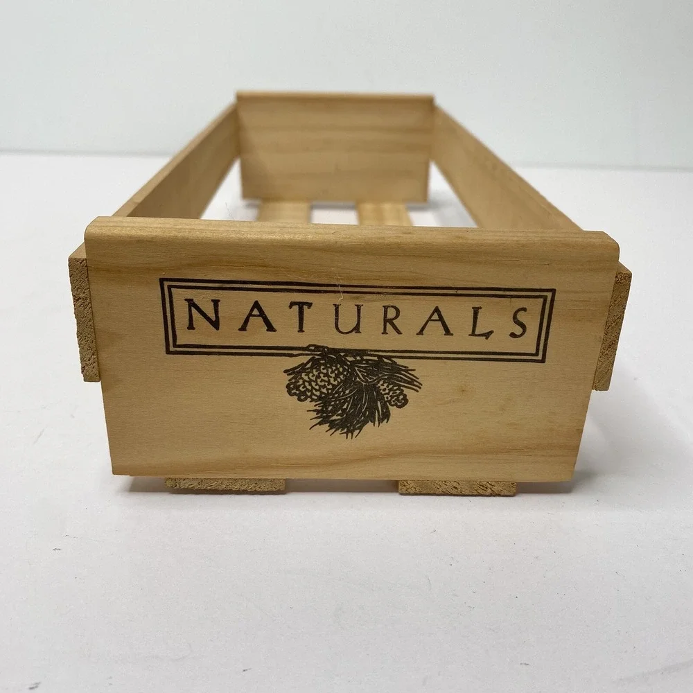 Naturals Cassette Tape Crate Wood Storage Box Pinecone Graphic Retro Media Shelf